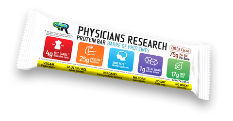 Physicians Research Protein Bar 75g CHOCOLATE High Protein 25g, Low Carb 4g, Vegan BOX of 8