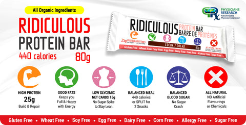 Ridiculous Protein Bar 80g CHOCOLATE High Protein, Low Carb, Vegan BOX of 12